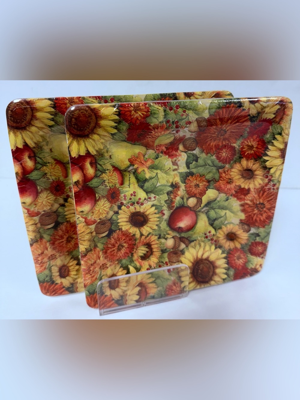 2 Square Salad Paper Plates Boston International 8-Count 7" Flowers & Fruits New